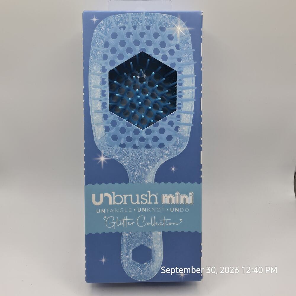 Unbrush Mini Wet & Dry Vented Detangling Hair Brush Glitter Collection Sapphire